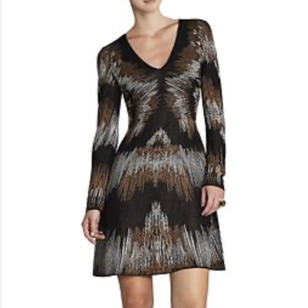 BCBGMaxAzria Black and Brown Long Sleeve Dress